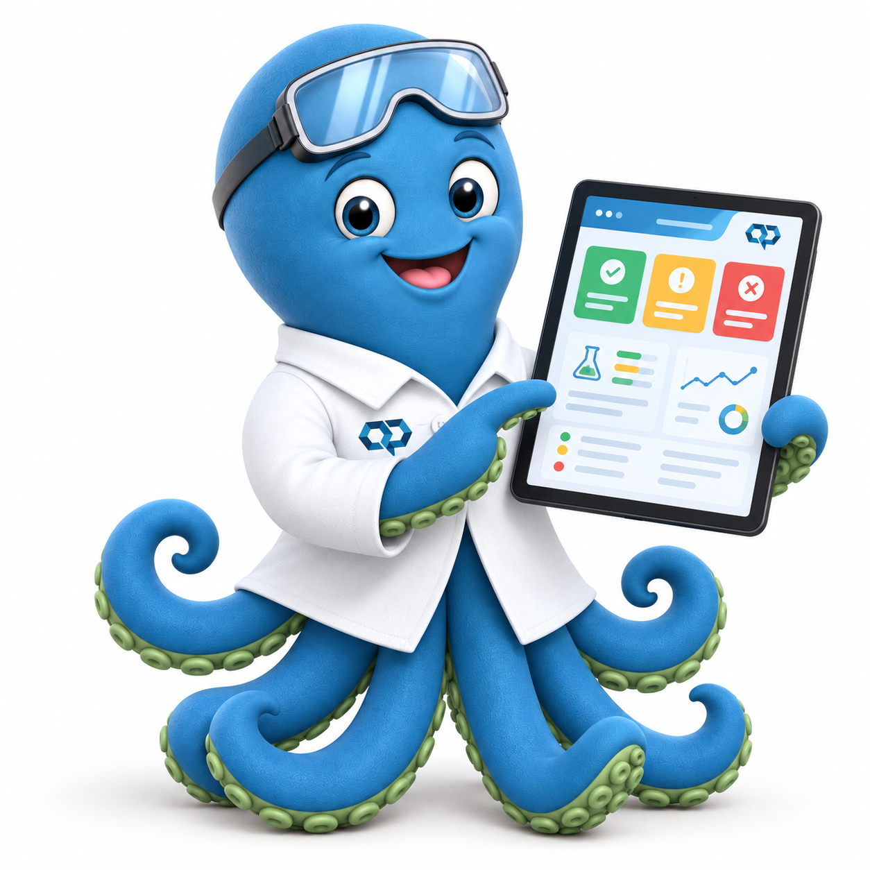 Q-ChroM-Oktopus zeigt ein Dashboard auf dem Tablet